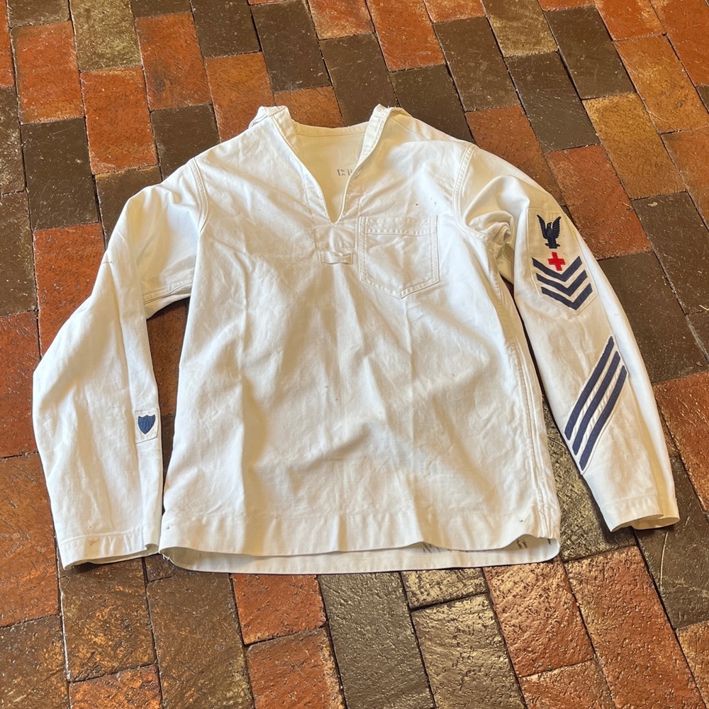 Vintage US Navy Cracker Jack style top. XS. Very distressed